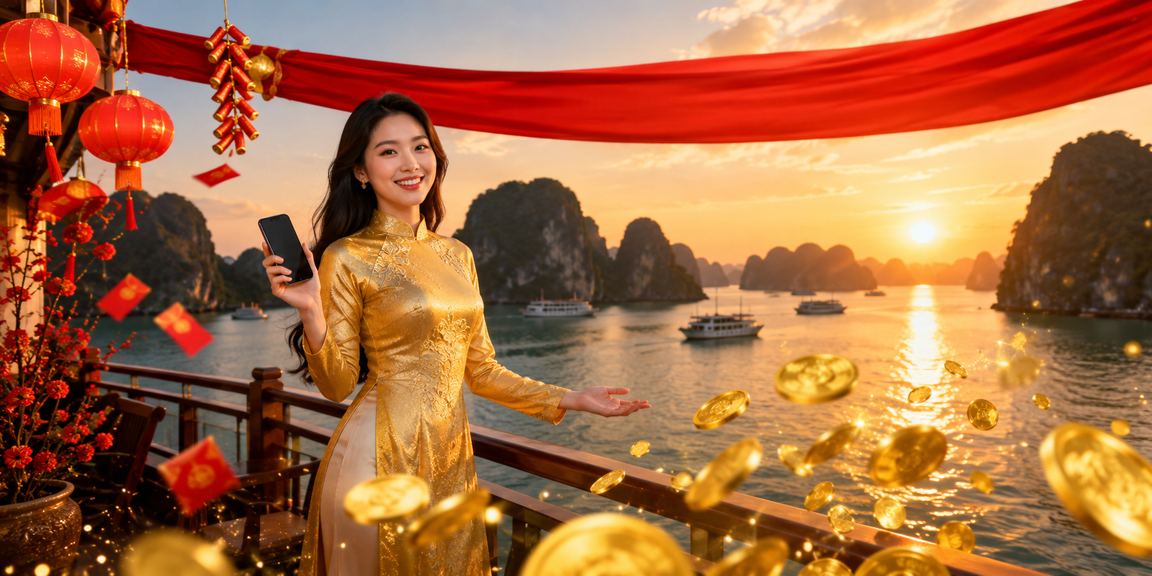 Người chơi nhận thưởng bao lì xì tại vịnh Hạ Long